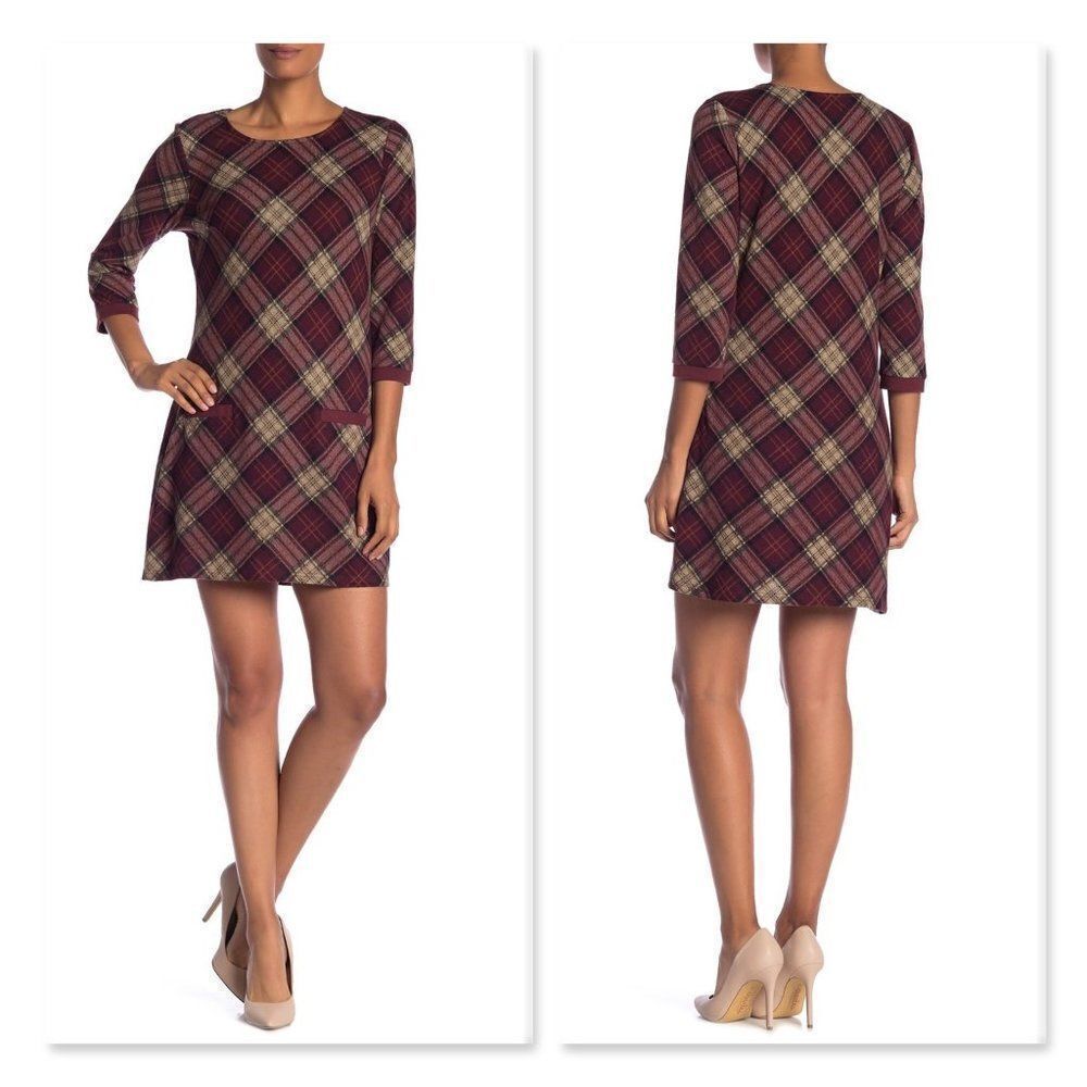 Papillon Plaid Pocket Shift Dress sz XL